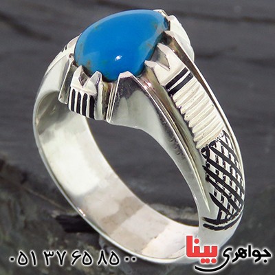 انگشتر فیروزه عجمی مردانه اشکی _کد:14332
