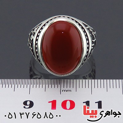 انگشتر عقیق قرمز مردانه با طرح یا حسین و یا ابو الفضل _کد:14334