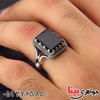 انگشتر عقیق سیاه (اونیکس) مردانه طرح اسلیمی _کد:14339