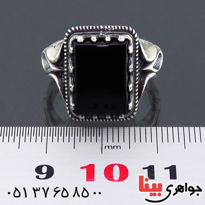 انگشتر عقیق سیاه (اونیکس) مردانه طرح اسلیمی _کد:14339