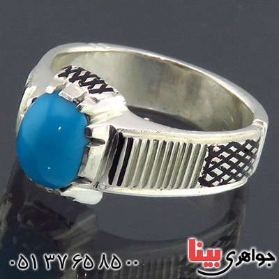 انگشتر فیروزه عجمی مردانه خوشرنگ و تک _کد:14342