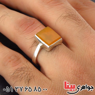 انگشتر عقیق شرف الشمس مربعی خوشرنگ _کد:14349
