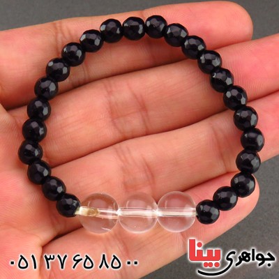 دستبند عقیق سیاه (اونیکس) تراش دار و دُر خوشرنگ _کد:14354