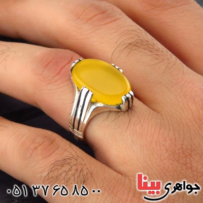 انگشتر عقیق شرف الشمس مردانه چهار چنگ خوشرنگ _کد:14364