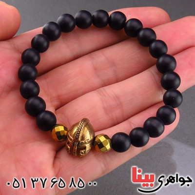 دستبند عقیق سیاه (اونیکس) مات و حدید طلایی تراش دار _کد:14367