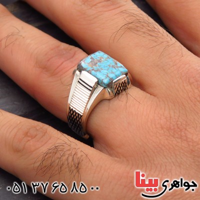 انگشتر فیروزه نیشابوری شجری مردانه خوشرنگ و زیبا _کد:14383
