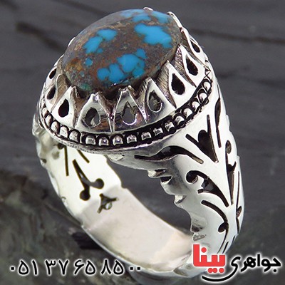 انگشتر فیروزه نیشابوری شجری مردانه اسلیمی _کد:14384