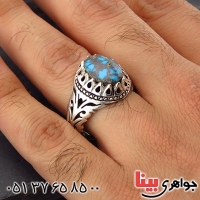 انگشتر فیروزه نیشابوری شجری مردانه اسلیمی _کد:14384
