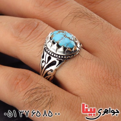 انگشتر فیروزه نیشابوری شجری مردانه خوشرنگ _کد:14386