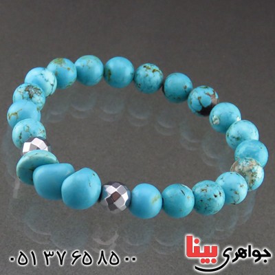 دستبند فیروزه و حدید تراش دار خوشرنگ _کد:14405