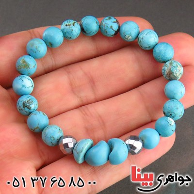 دستبند فیروزه و حدید تراش دار خوشرنگ _کد:14405