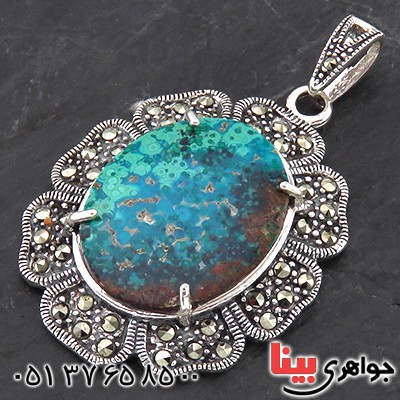 گردنبند فیروزه زنانه درشت با نقوش مالاکیتی زیبا _کد:14429