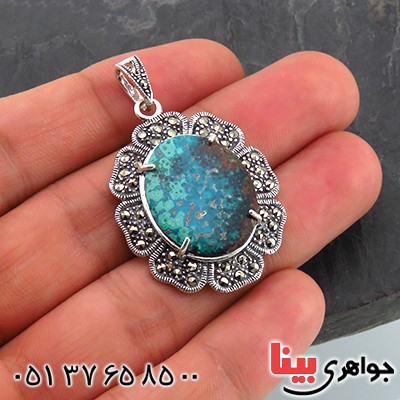 گردنبند فیروزه زنانه درشت با نقوش مالاکیتی زیبا _کد:14429