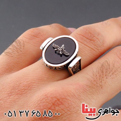 انگشتر نقره مردانه مدل فروهر میناکاری شده _کد:14435