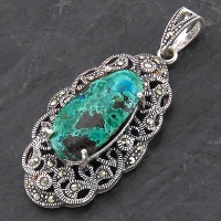 گردنبند فیروزه زنانه درشت با نقوش مالاکیتی خوشرنگ 