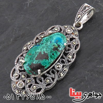 گردنبند فیروزه زنانه درشت با نقوش مالاکیتی خوشرنگ _کد:14441