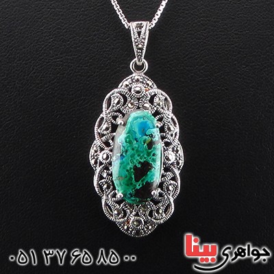 گردنبند فیروزه زنانه درشت با نقوش مالاکیتی خوشرنگ _کد:14441