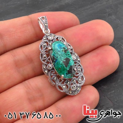 گردنبند فیروزه زنانه درشت با نقوش مالاکیتی خوشرنگ _کد:14441