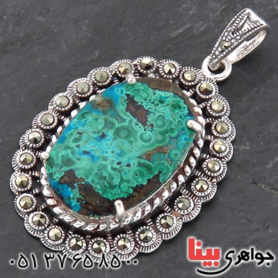 گردنبند فیروزه زنانه درشت با نقوش مالاکیتی خوشرنگ _کد:14452