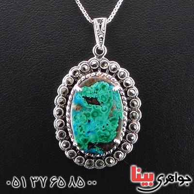گردنبند فیروزه زنانه درشت با نقوش مالاکیتی خوشرنگ _کد:14452