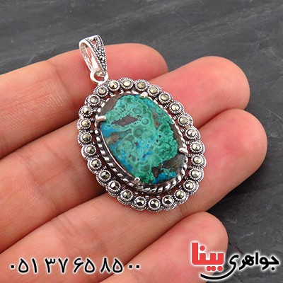 گردنبند فیروزه زنانه درشت با نقوش مالاکیتی خوشرنگ _کد:14452