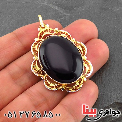 گردنبند عقیق سیاه (اونیکس) زنانه ملیله کاری درشت خوشرنگ _کد:14454