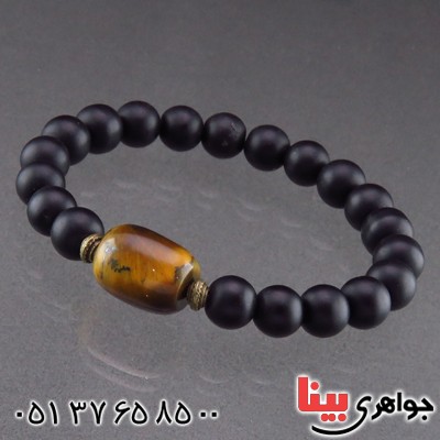 دستبند چند جواهر عقیق سیاه مات و چشم ببر _کد:14455