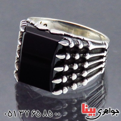 انگشتر عقیق سیاه (اونیکس) مردانه طرح پنجه _کد:14457