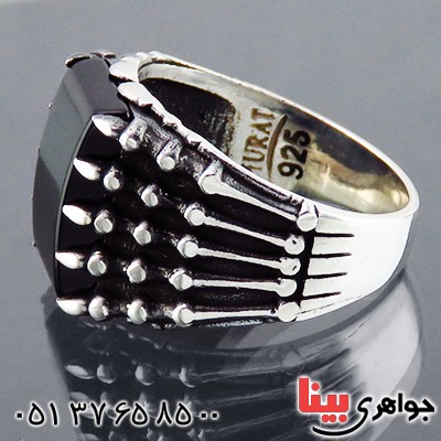 انگشتر عقیق سیاه (اونیکس) مردانه طرح پنجه _کد:14457