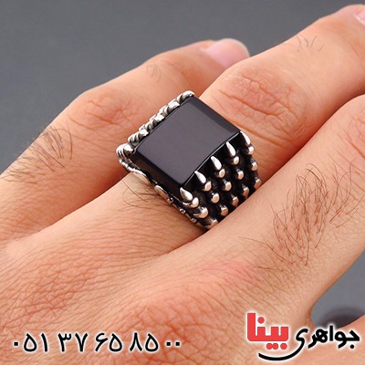 انگشتر عقیق سیاه (اونیکس) مردانه طرح پنجه _کد:14457