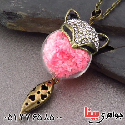 گردنبند روباه با گل های طبیعی صورتی _کد:14465