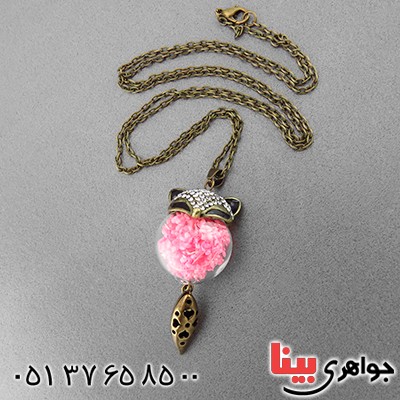 گردنبند روباه با گل های طبیعی صورتی _کد:14465