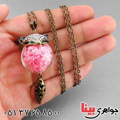 گردنبند روباه با گل های طبیعی صورتی _کد:14465