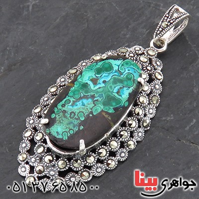 گردنبند فیروزه زنانه درشت با نقوش مالاکیتی _کد:14472