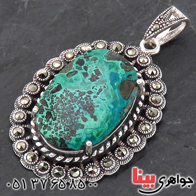 گردنبند فیروزه درشت زنانه با نقوش مالاکیتی خوشرنگ _کد:14478