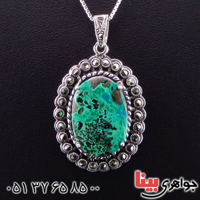 گردنبند فیروزه درشت زنانه با نقوش مالاکیتی خوشرنگ _کد:14478