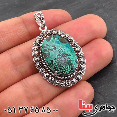 گردنبند فیروزه درشت زنانه با نقوش مالاکیتی خوشرنگ _کد:14478