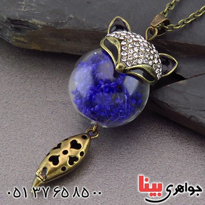 گردنبند روباه با گل های طبیعی آبی _کد:14485