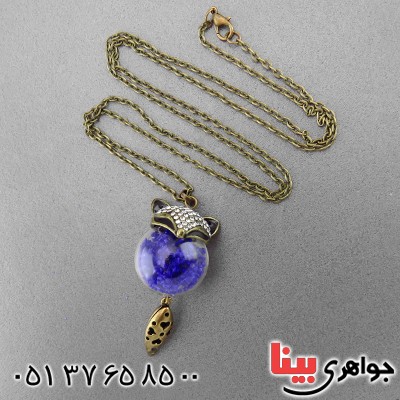 گردنبند روباه با گل های طبیعی آبی _کد:14485
