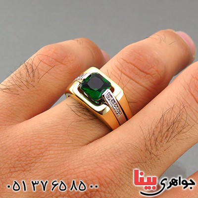 انگشتر طرح زمرد با آبکاری طلا _کد:14491