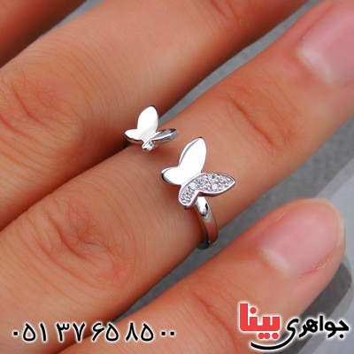 انگشتر نقره الماسی بند انگشتی پروانه _کد:14494