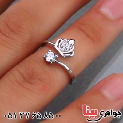 انگشتر نقره الماسی بند انگشتی طرح تاج _کد:14517