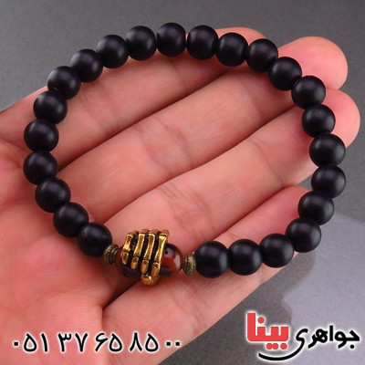 دستبند عقیق سیاه (اونیکس) مات و عقیق قرمز خوشرنگ _کد:14519