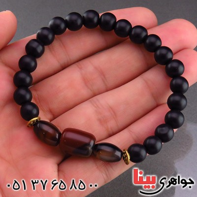 دستبند چند جواهر عقیق سیاه مات و عقیق قرمز دانه هلی _کد:14529