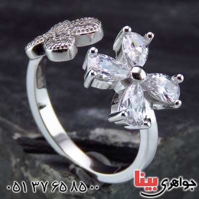 انگشتر نقره الماسی بند انگشتی گل _کد:14536