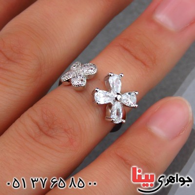 انگشتر نقره الماسی بند انگشتی گل _کد:14536