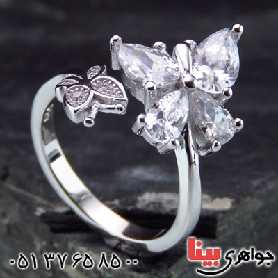 انگشتر نقره الماسی بند انگشتی زنانه طرح پروانه _کد:14545