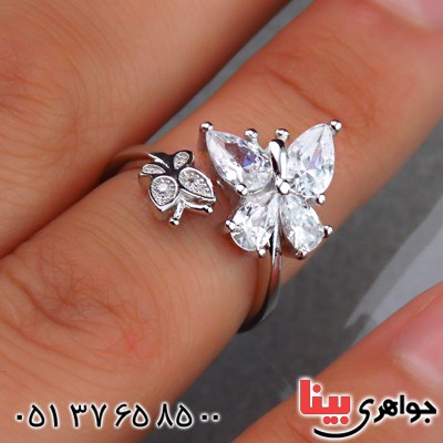انگشتر نقره الماسی بند انگشتی زنانه طرح پروانه _کد:14545