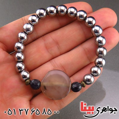 دستبند حدید مهره ای و عقیق خوشرنگ _کد:14555