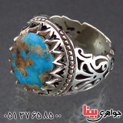 انگشتر فیروزه نیشابوری شجری درشت مردانه خوشرنگ _کد:14558